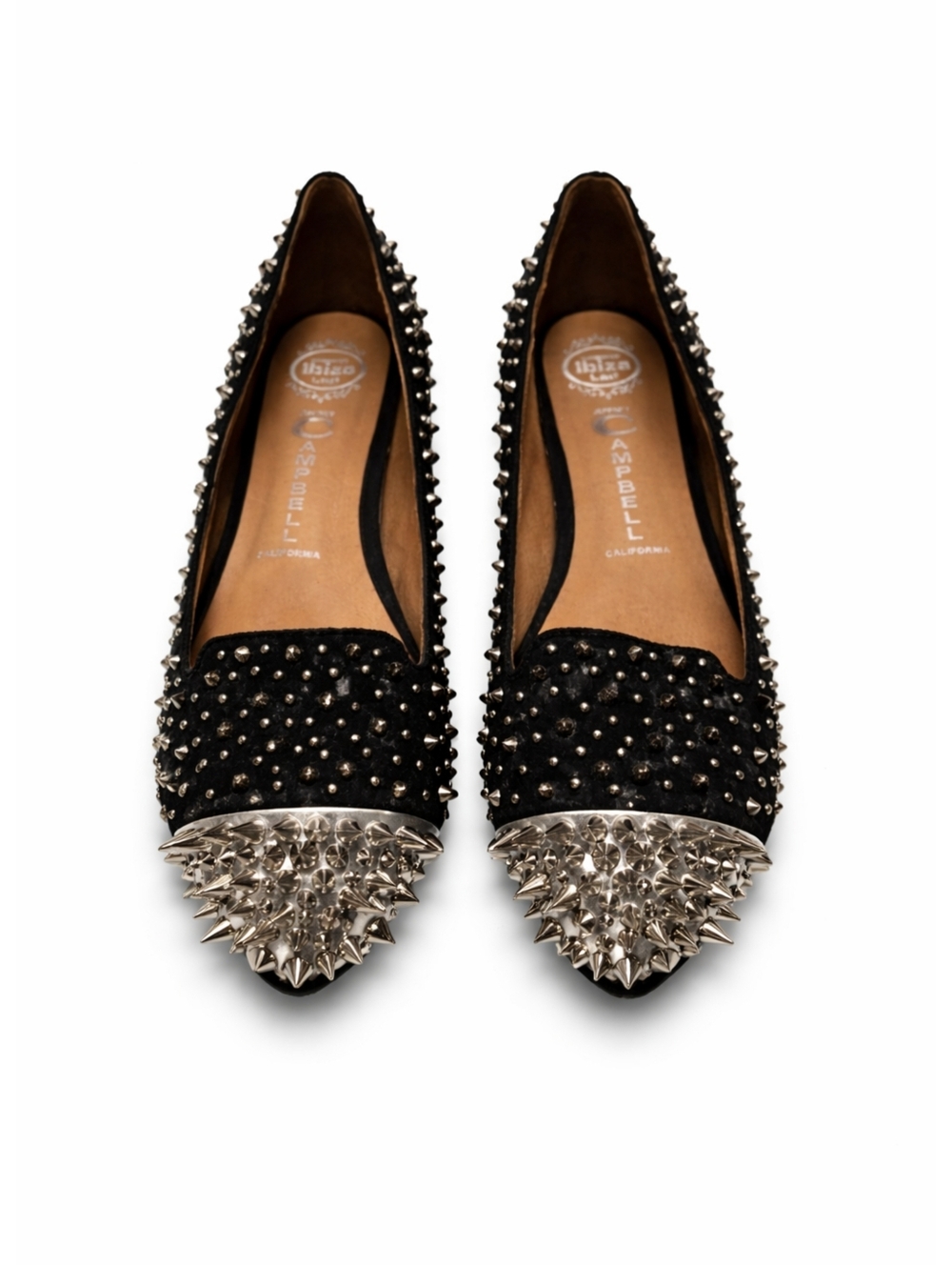 Jeffrey Campbell Black Studded Pointed Toe Flats with Silver Spikes